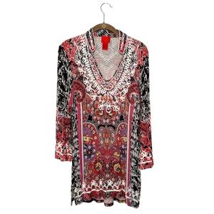 CHRISTINA V COLORFUL PAISLY FLORAL TUNIC TOP SZ M
